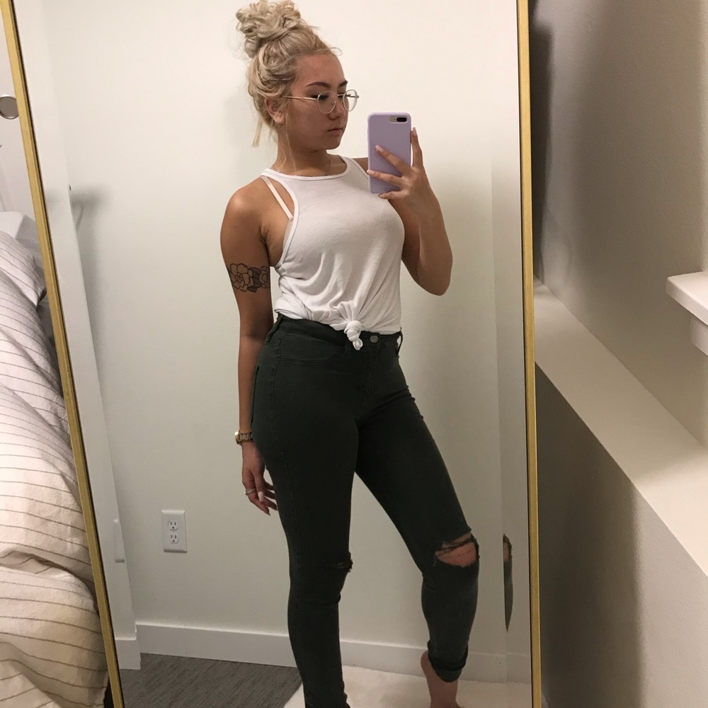 Olive high waisted skinny jeans
